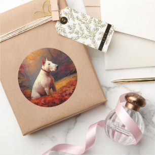 Bull Terrier im Herbst Leaves Fall Inspiriert Runder Aufkleber