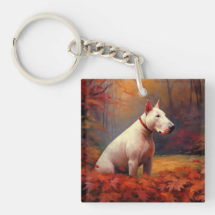 Bull Terrier im Herbst Leaves Fall Inspiriert Schlüsselanhänger