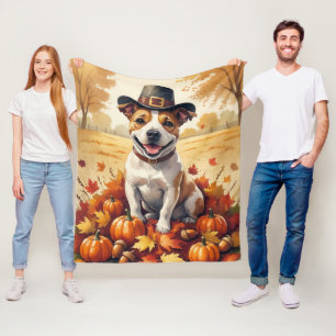 Bull Terrier im Herbstlaub Erntedank Kunst Fleecedecke