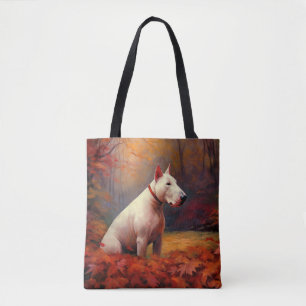 Bull Terrier im Herbstlaubfall inspiriert