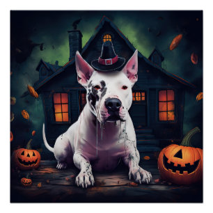 Bull Terrier Kürbisse Halloween Gruselig Poster