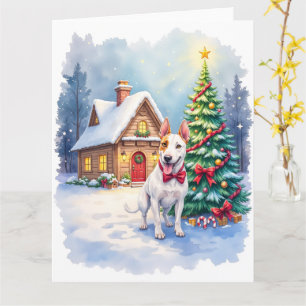 Bull Terrier Kuschelhäuschen Weihnachtsbaum Kunst Karte