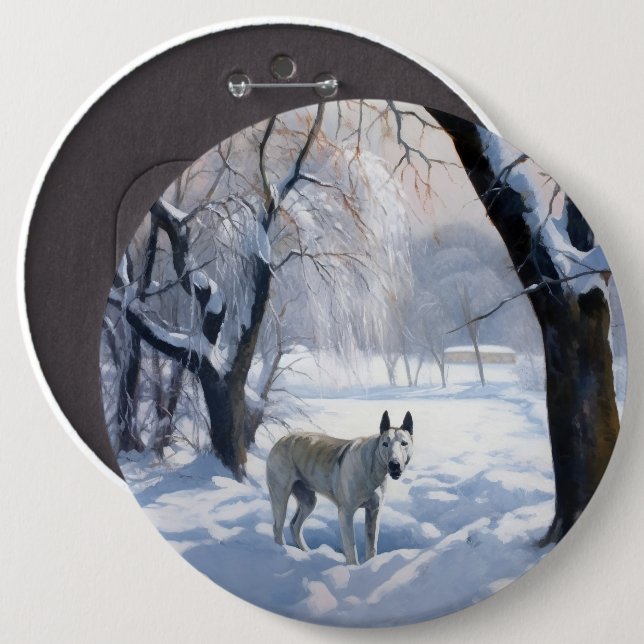 Bull Terrier Lass es Weihnachten schnee Button (Vorne & Hinten)