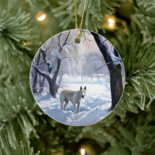 Bull Terrier Lass es Weihnachten schnee Keramik Ornament