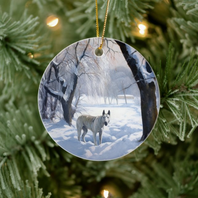 Bull Terrier Lass es Weihnachten schnee Keramik Ornament (Baum)