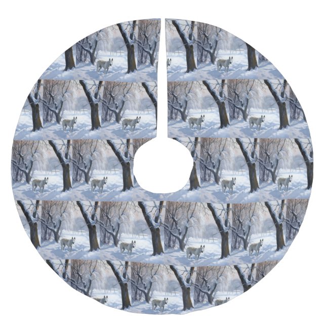 Bull Terrier Lass es Weihnachten schnee Polyester Weihnachtsbaumdecke (Vorderseite)