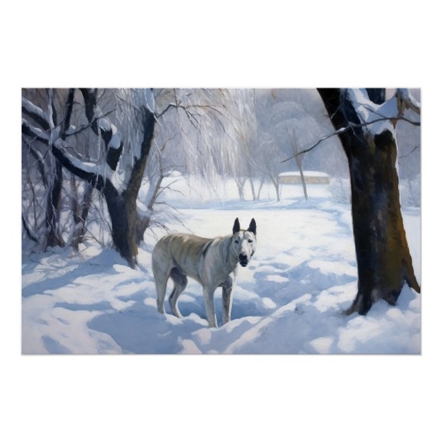 Bull Terrier Lass es Weihnachten schnee Poster (Vorderseite)