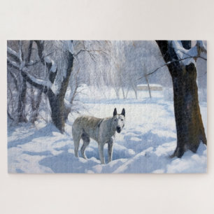 Bull Terrier Lass es Weihnachten schnee Puzzle