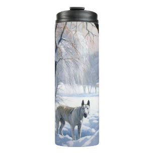 Bull Terrier Lass es Weihnachten schnee Thermosbecher