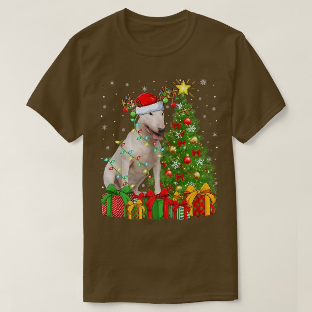 Bull Terrier Lighting Xmas Tree Santa Bull Terrier T-Shirt (Design vorne)