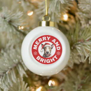 Bull Terrier Merry and Bright Keramik Kugel-Ornament