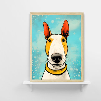 Bull Terrier mit gelbem Collar farbiger Hund Poster