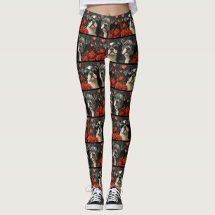 Bull Terrier mit Herz-Rose Valentinstag Leggings
