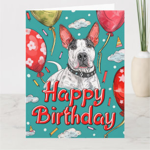 Bull Terrier mit Luftballons Karte
