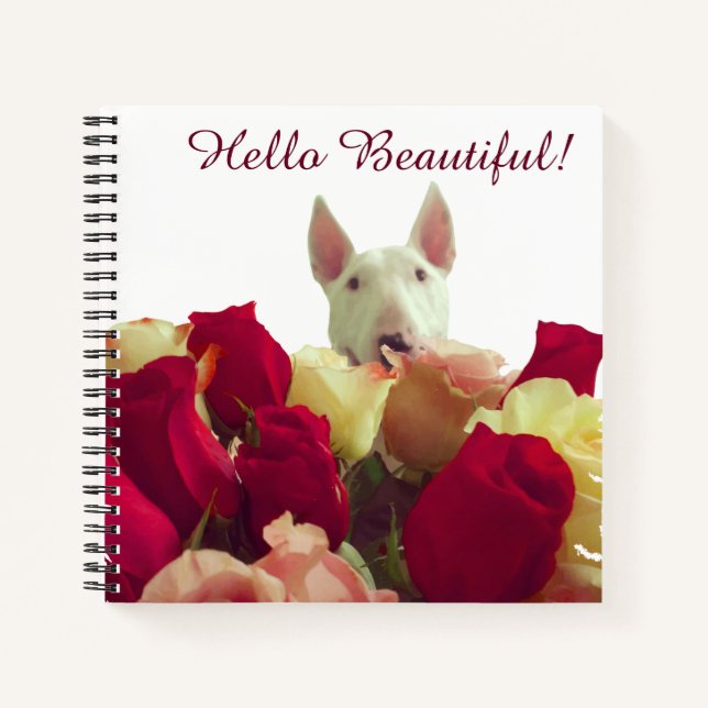 Bull Terrier mit Rose Gruß - Hallo schön Notizbuch (Vorderseite)