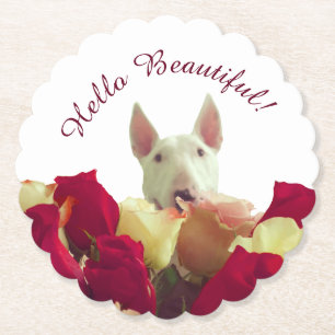 Bull Terrier mit Rose Gruß - Hallo schön Untersetzer