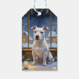 Bull Terrier mit Weihnachtsbeleuchtung Urlaub Geschenkanhänger