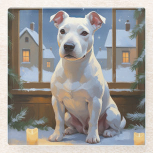 Bull Terrier mit Weihnachtsbeleuchtung Urlaub Glasuntersetzer