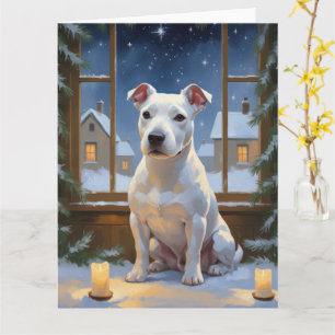 Bull Terrier mit Weihnachtsbeleuchtung Urlaub Karte