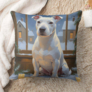 Bull Terrier mit Weihnachtsbeleuchtung Urlaub Kissen