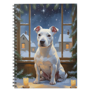 Bull Terrier mit Weihnachtsbeleuchtung Urlaub Notizblock