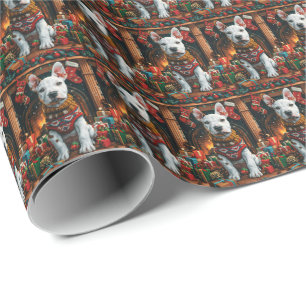 Bull Terrier mit Weihnachtsgeschenken Kamin Geschenkpapier