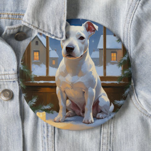 Bull Terrier mit Weihnachtslichtern Feiertag Button