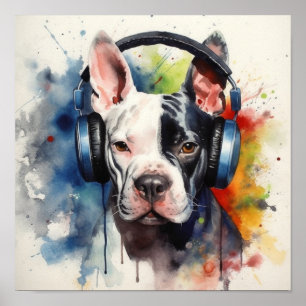 Bull Terrier Music Factory gerahmter Kunst Poster