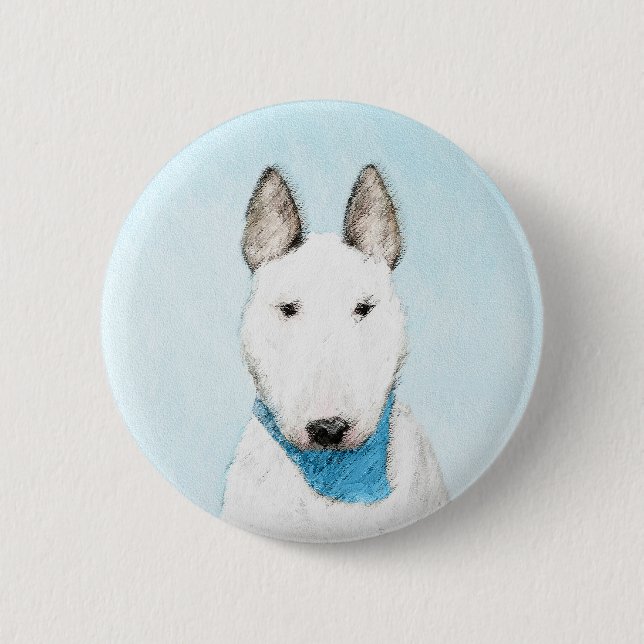 Bull Terrier Painting - Niedliche Original Dog Art Button (Vorderseite)