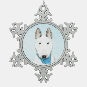 Bull Terrier Painting - Niedliche Original Dog Art Schneeflocken Zinn-Ornament