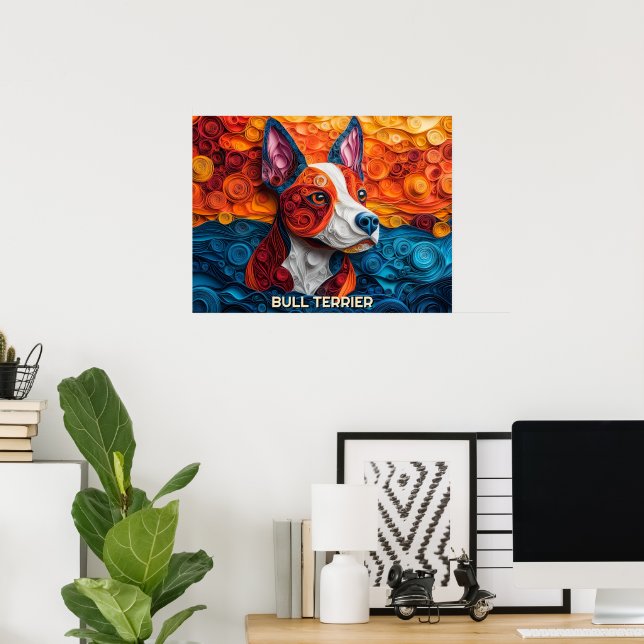Bull Terrier Paper Quilling Art Dog Portrait Poster (Heimbüro)