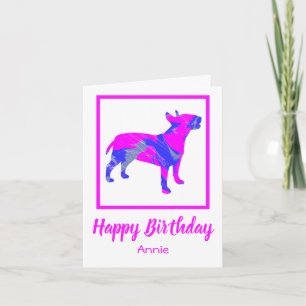 Bull Terrier Pink Dog Silhouette Funny Birthday Karte