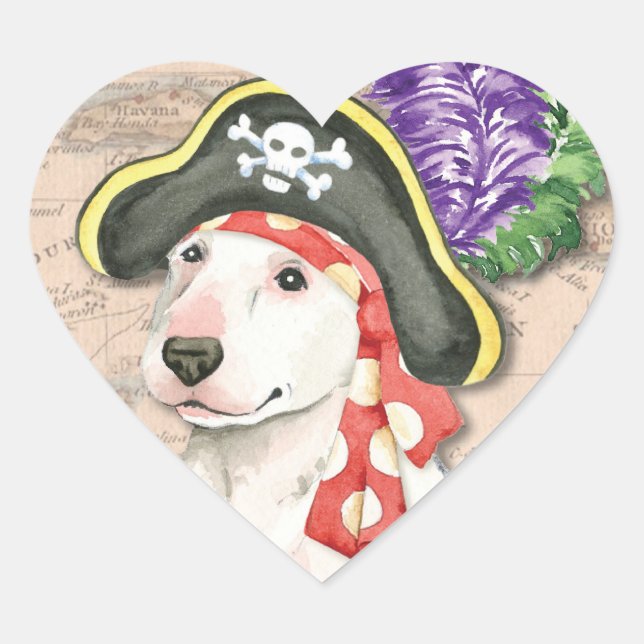 Bull Terrier Pirate Herz-Aufkleber (Vorderseite)