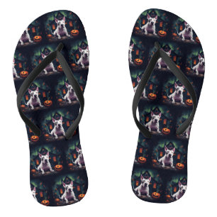 Bull Terrier Pumpkins Halloween Beängstigend Flip Flops