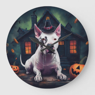 Bull Terrier Pumpkins Halloween Beängstigend Große Wanduhr