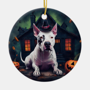 Bull Terrier Pumpkins Halloween Beängstigend Keramik Ornament
