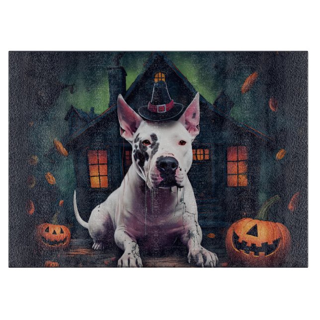 Bull Terrier Pumpkins Halloween Beängstigend Schneidebrett (Vorderseite)