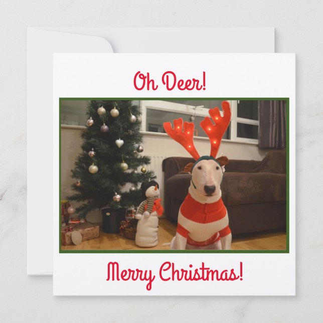 Bull Terrier Reindeer Christmas Funny Karte (Vorderseite)