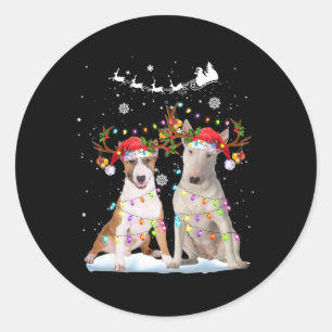 Bull Terrier Rentier Weihnachtsmannmütze Xmas Ligh Runder Aufkleber