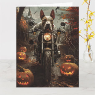 Bull Terrier Riding Motorrad Halloween Beängstigen Karte