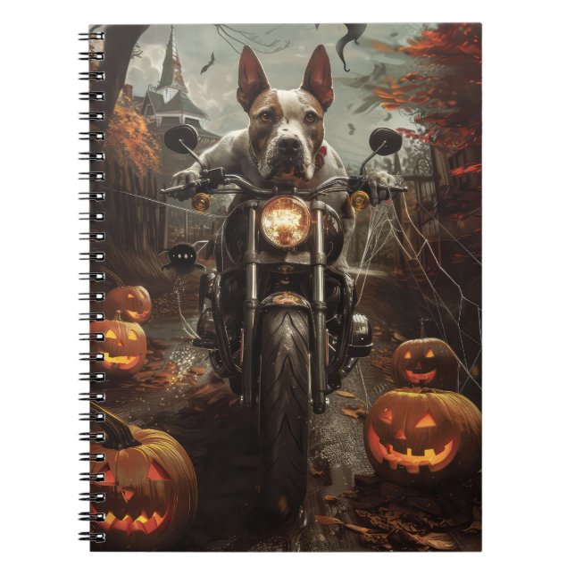 Bull Terrier Riding Motorrad Halloween Beängstigen Notizblock (Vorderseite)