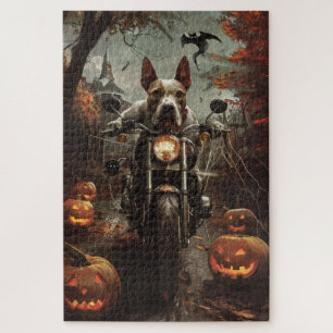 Bull Terrier Riding Motorrad Halloween Beängstigen Puzzle