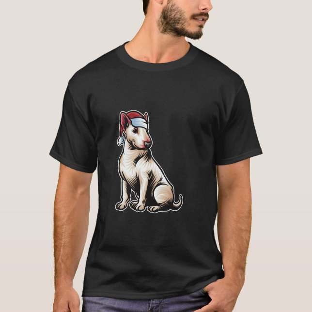 Bull Terrier Santa Claus Hat Frohe Weihnachtshunde T-Shirt (Vorderseite)