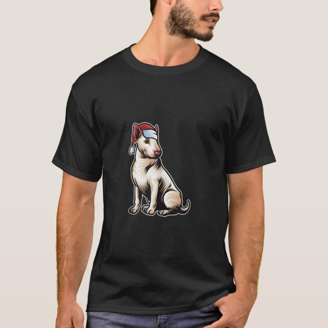 Bull Terrier Santa Claus Hat Frohe Weihnachtshunde T-Shirt (Vorderseite)