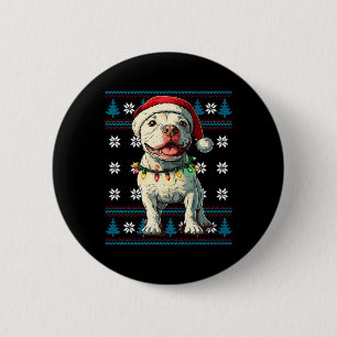 Bull Terrier Santa Xmas Tree Lights Ugly Weihnacht Button