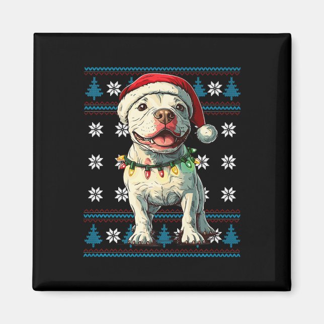 Bull Terrier Santa Xmas Tree Lights Ugly Weihnacht Magnet (Vorne)