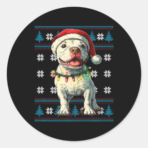 Bull Terrier Santa Xmas Tree Lights Ugly Weihnacht Runder Aufkleber