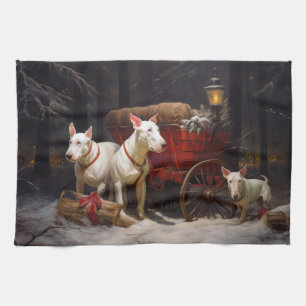Bull Terrier Schnee Schlitten Weihnachtsdekoration Geschirrtuch
