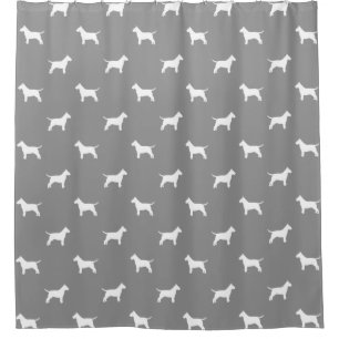 Bull Terrier Silhouetten Muster Grau Duschvorhang