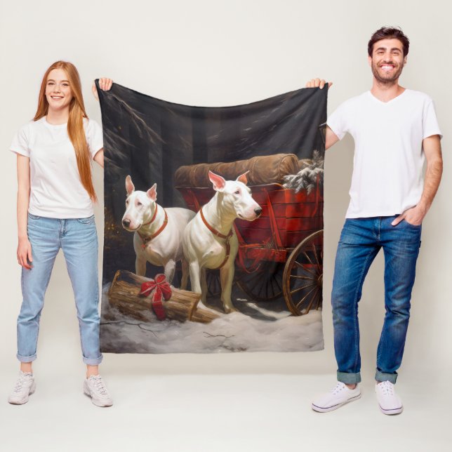 Bull Terrier Snowy Sleigh Weihnachtsdekor Fleecedecke (Beispiel)